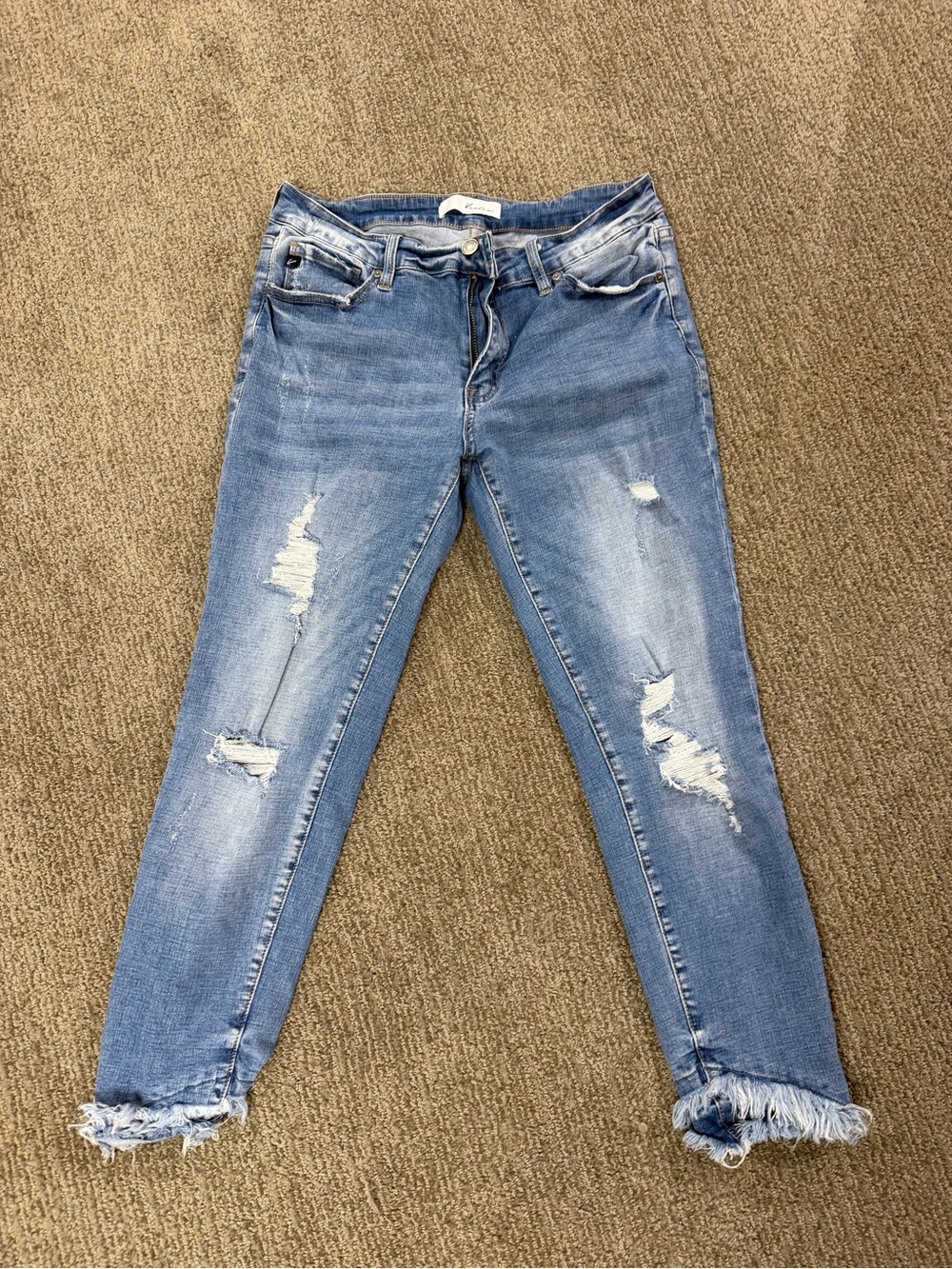 KanCan Light Blue Distressed Ankle Jeans with Frayed Hems